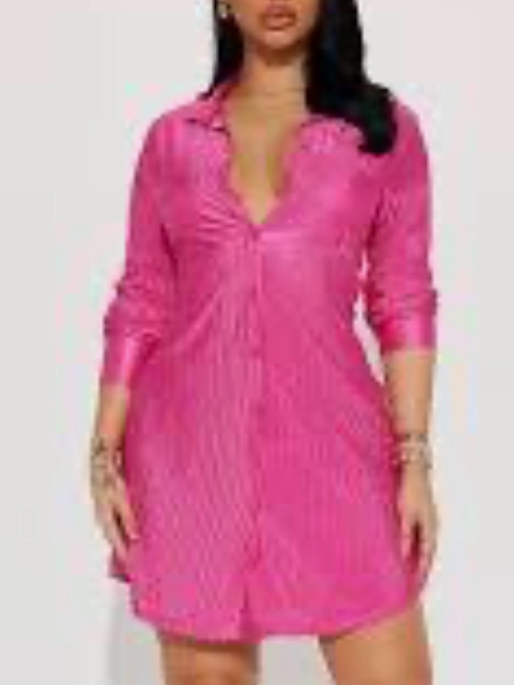 Fashion Nova Hot Pink Long Sleeve Shirt Dress - Large